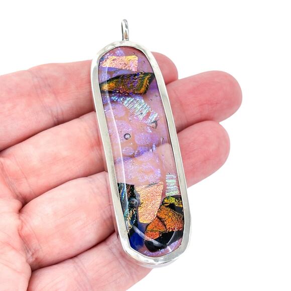 Iridescent Dichroic Glass Sterling Silver Pendant | Modern Artisan | Milans - Picture 1 of 7